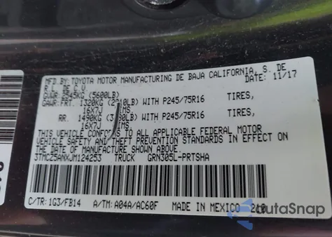 2018 Toyota Tacoma Sr V6 z USA, uszkodzony, nr VIN 3TMCZ5ANXJM124253